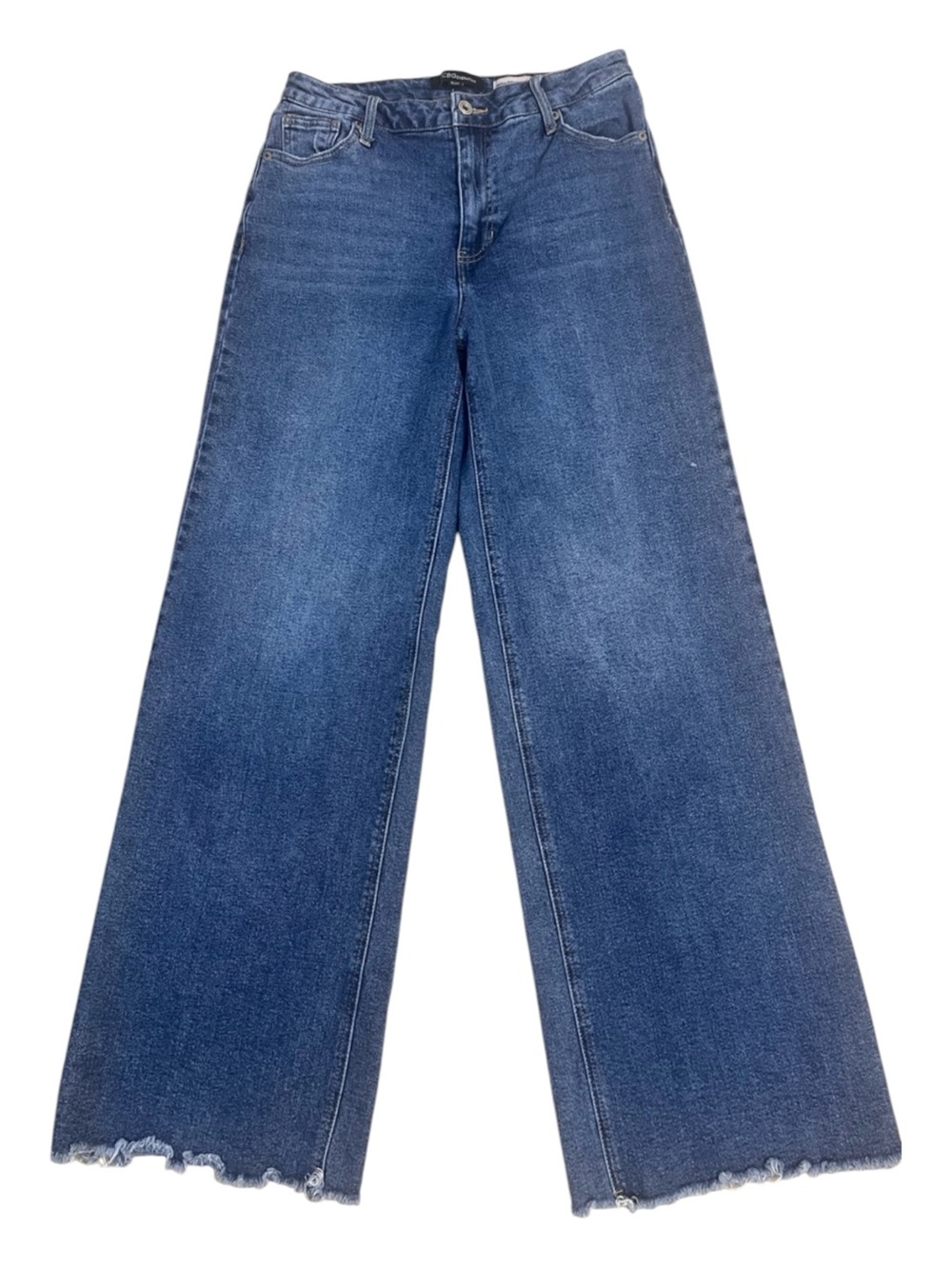 BCBG HIgh Rise Wide Leg Jeans Womens 9/29 Raw Hem Medium Wash Stretch Denim